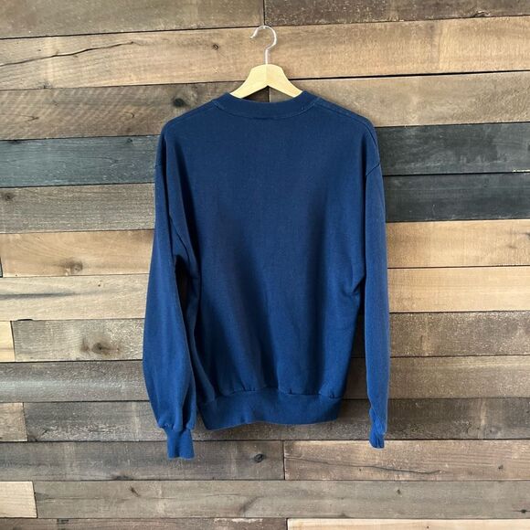 Vintage 90s Jerzees Navy Snowman Winter Scene Crewneck Sweatshirt - Picture 2 of 6